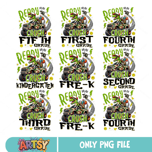 Dinosaur ready crush png bundle, school grades​ png, ready to crush​ png