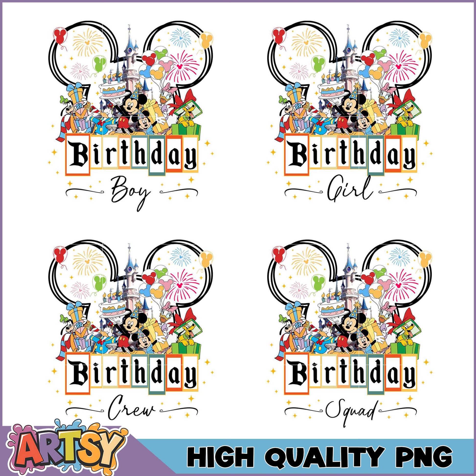 Disney Birthday PNG Bundle Boy, Girl, Crew, Squad