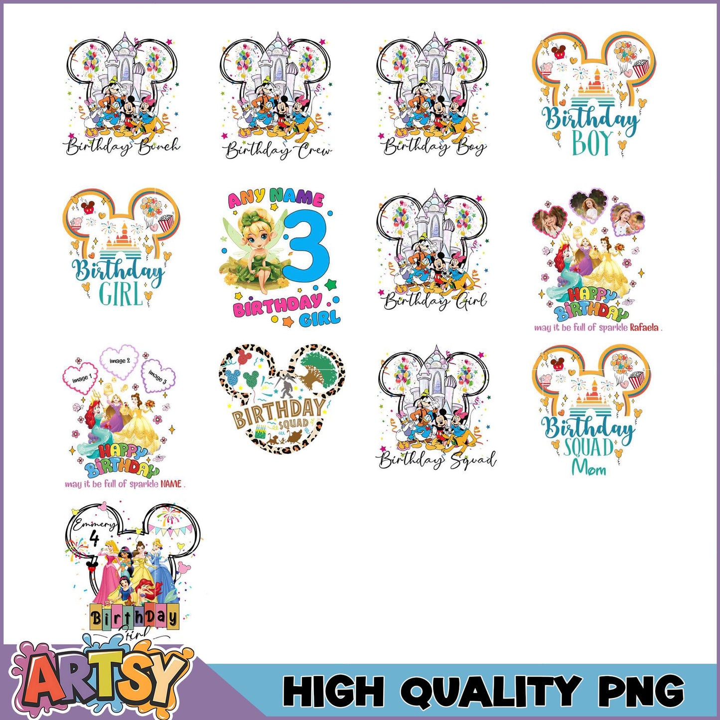 Disney Birthday PNG Bundle Girl, Boy, Crew, Squad