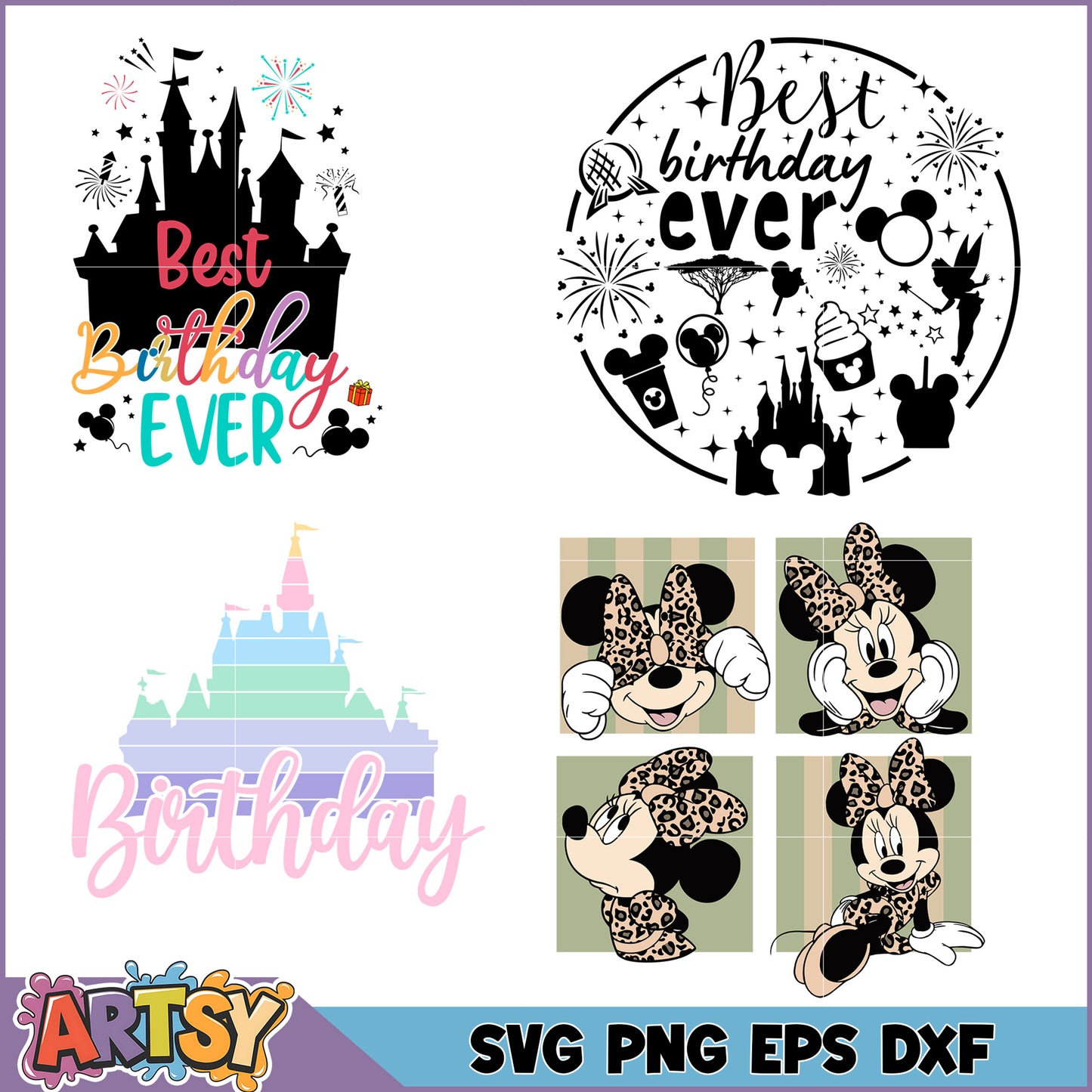 Disney Birthday SVG Bundle Castles & Minnie