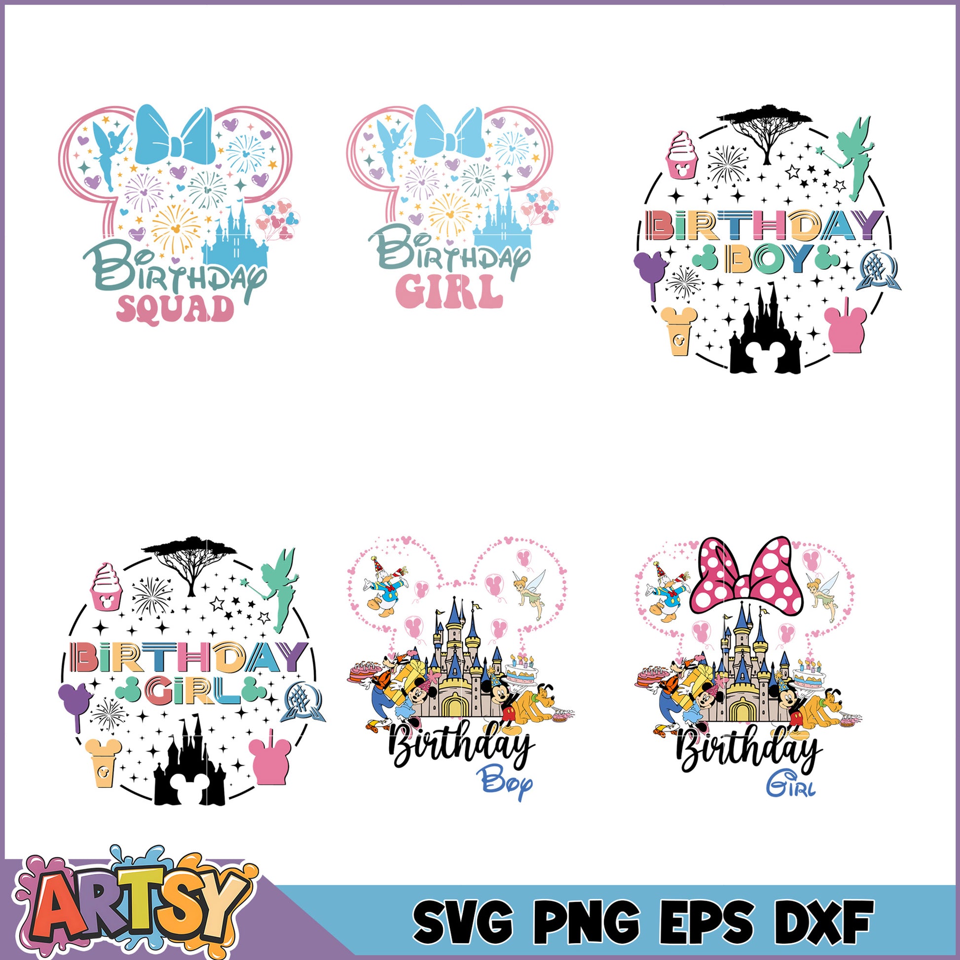 Disney Birthday SVG Bundle Girl, Boy, Squad