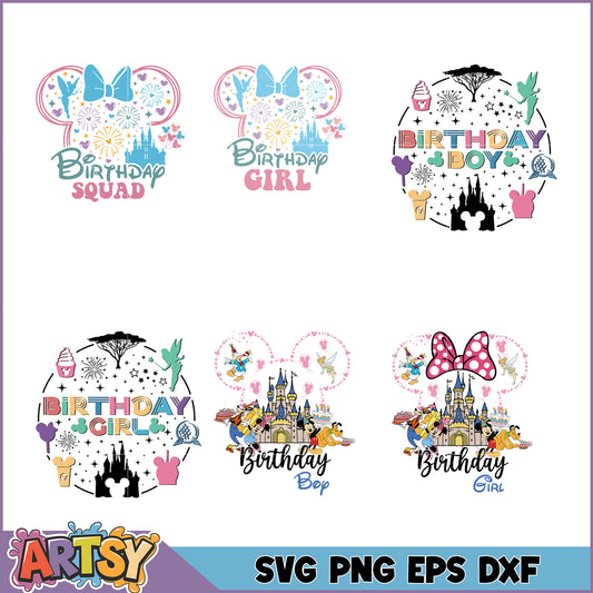 Disney Birthday SVG Bundle Girl, Boy, Squad