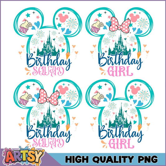 Disney Birthday Squad & Girl PNG Bundle