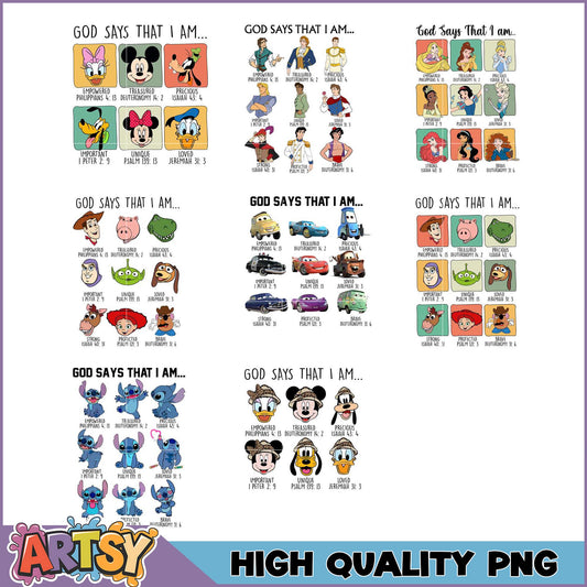 Disney Characters Bible Verse PNG Bundle