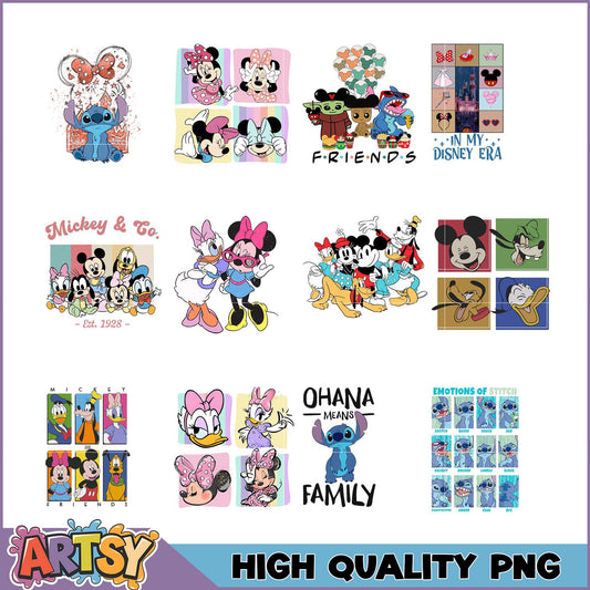 Disney Characters PNG Bundle Mickey, Minnie, Stitch