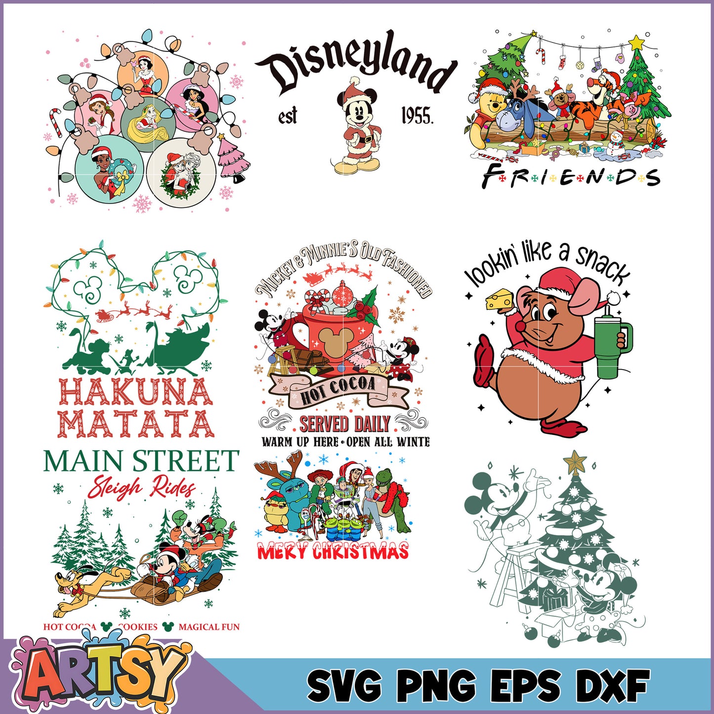 Disney Christmas SVG Bundle PNG, EPS, DXF