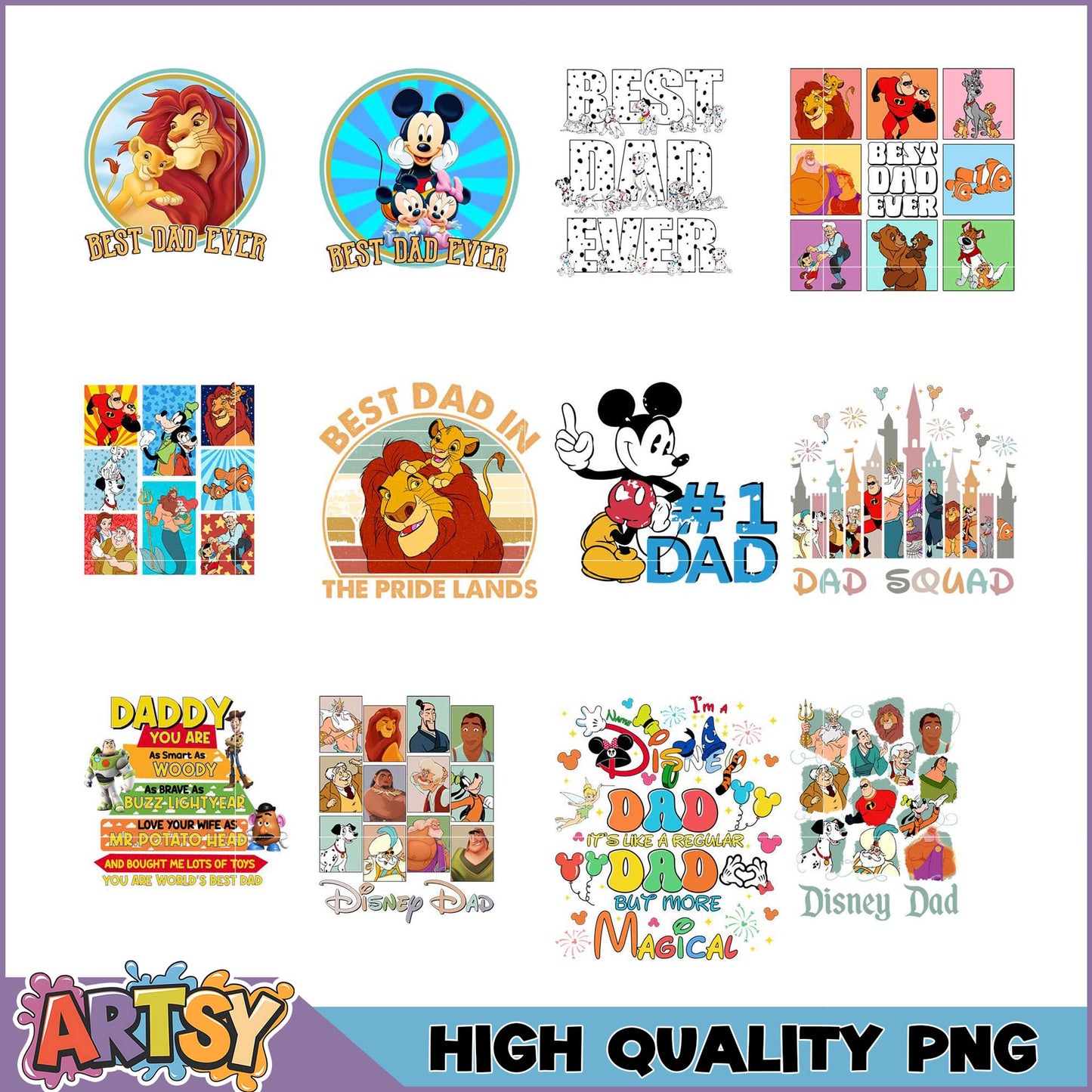 Disney Dad PNG Bundle High Quality Designs