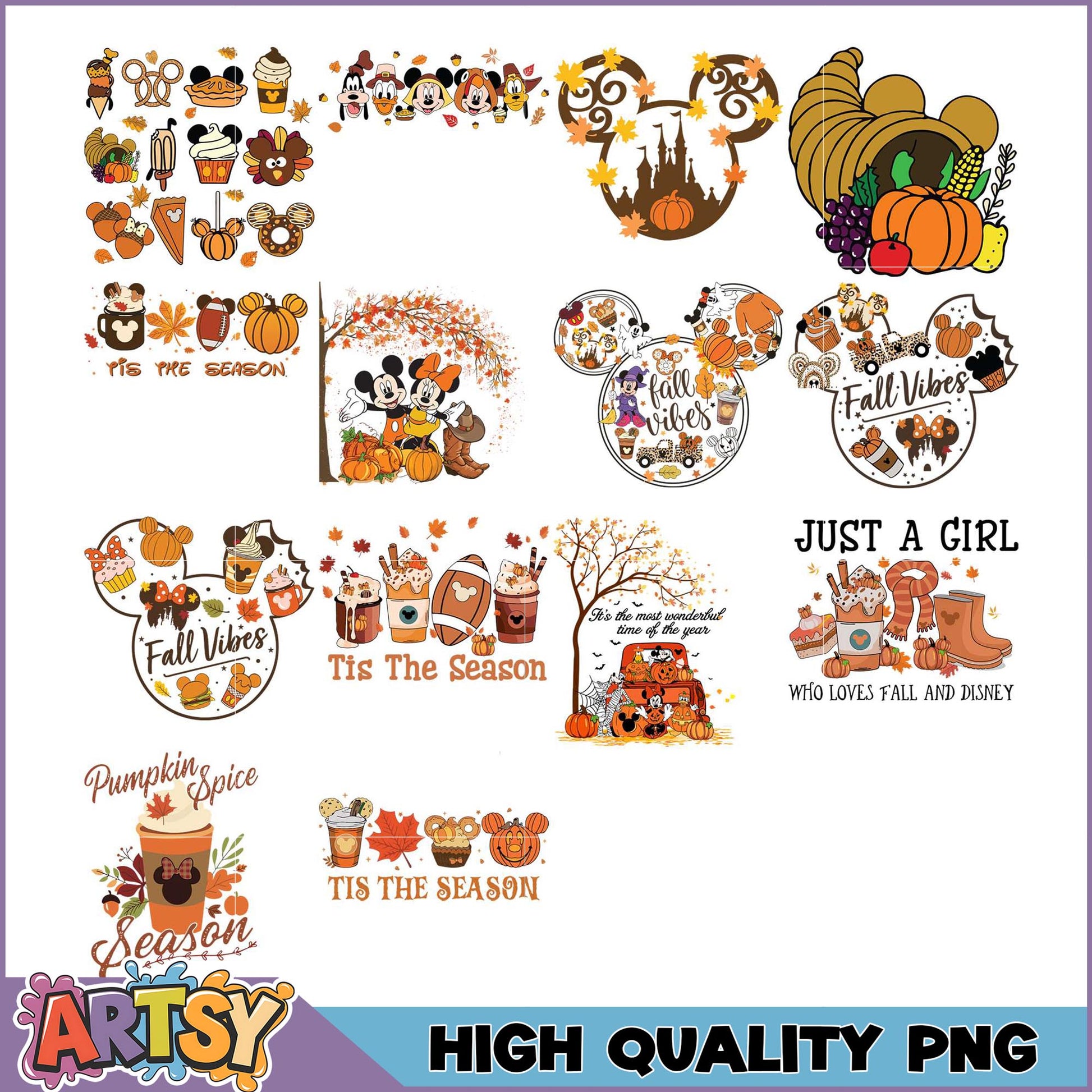 Disney Fall PNG Bundle Autumn Vibes & Mickey