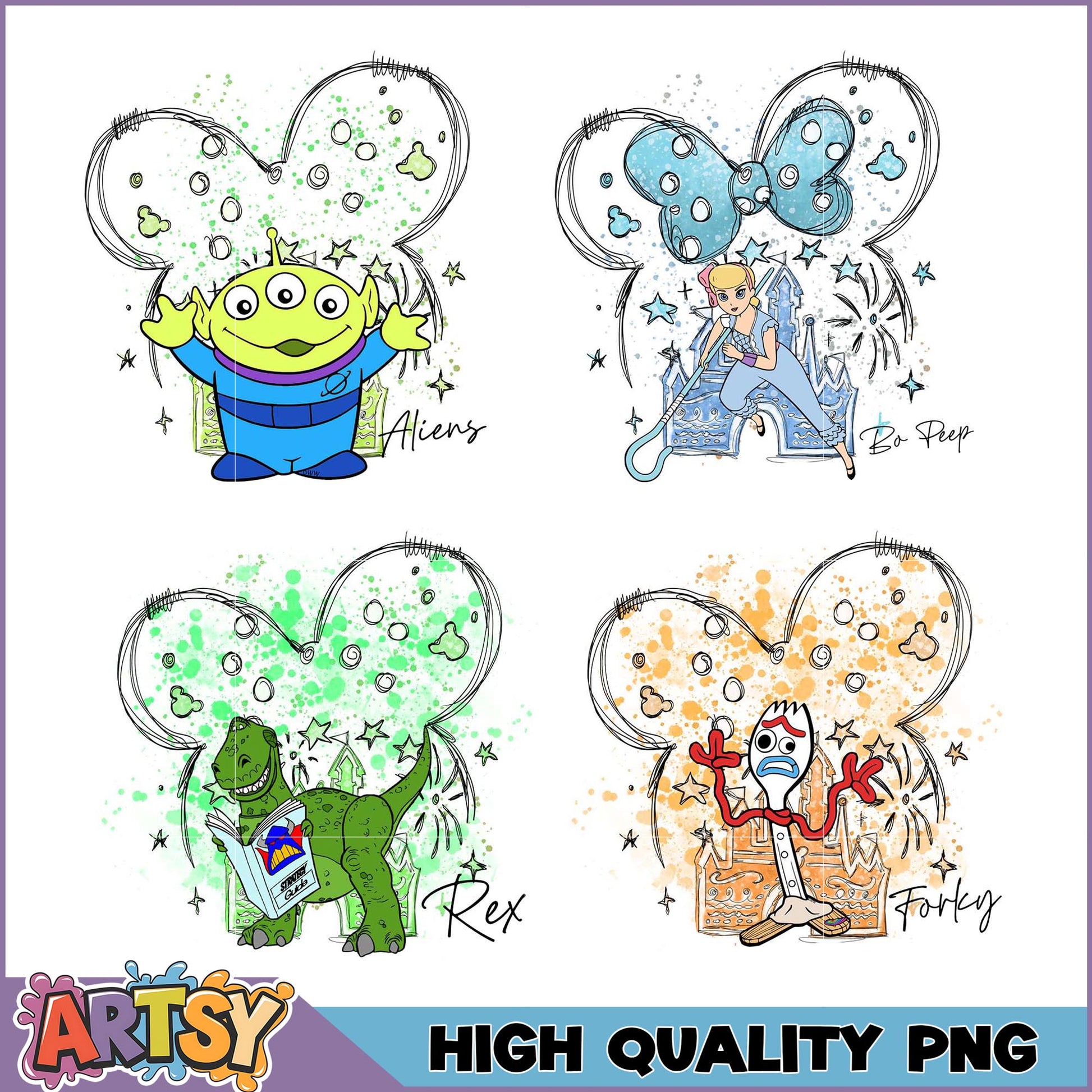 Disney Inspired PNG Bundle with Aliens Bo Peep Rex Forky