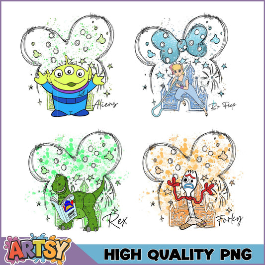 Disney Inspired PNG Bundle with Aliens Bo Peep Rex Forky