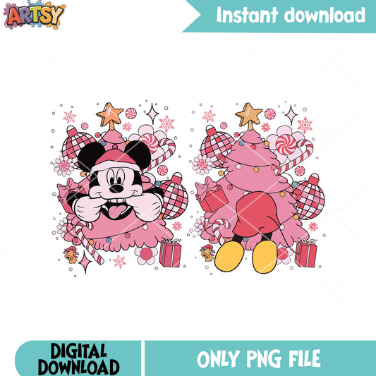 Disney Mickey Pink Christmas Tree png, xmas png, christmas vibes png