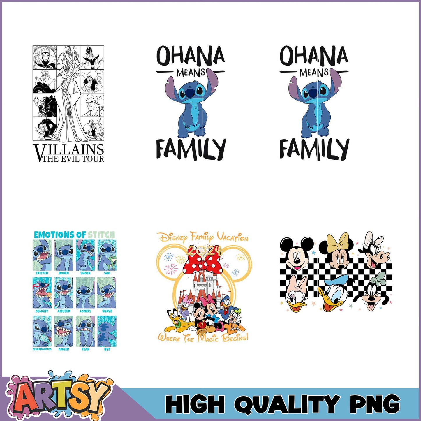 Disney PNG Bundle Stitch, Villains, Mickey