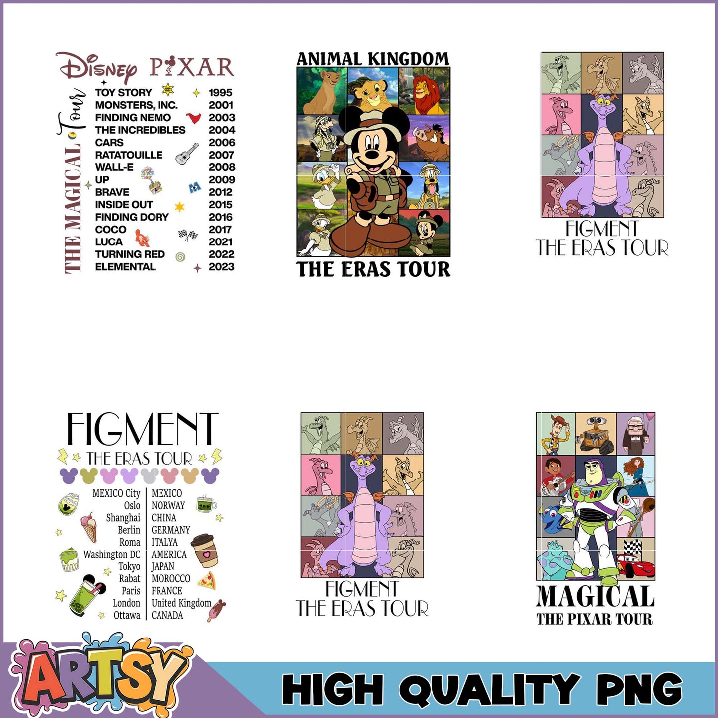 Disney Pixar Magical Eras Tour PNG Bundle