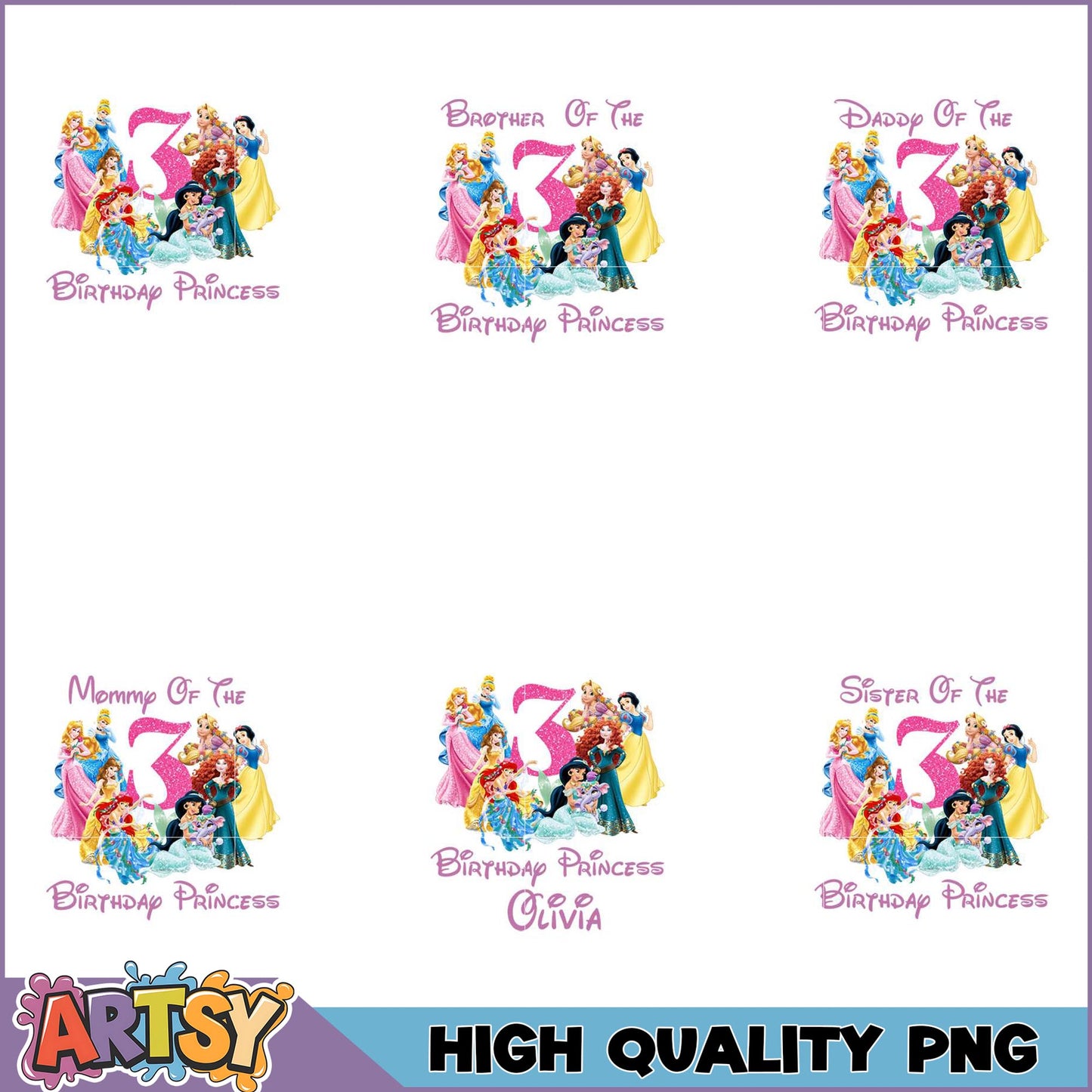 Disney Princess Birthday PNG Bundle - High Quality