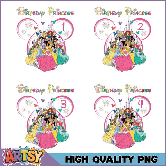 Disney Princess Birthday PNG Bundle High Quality 4 Designs