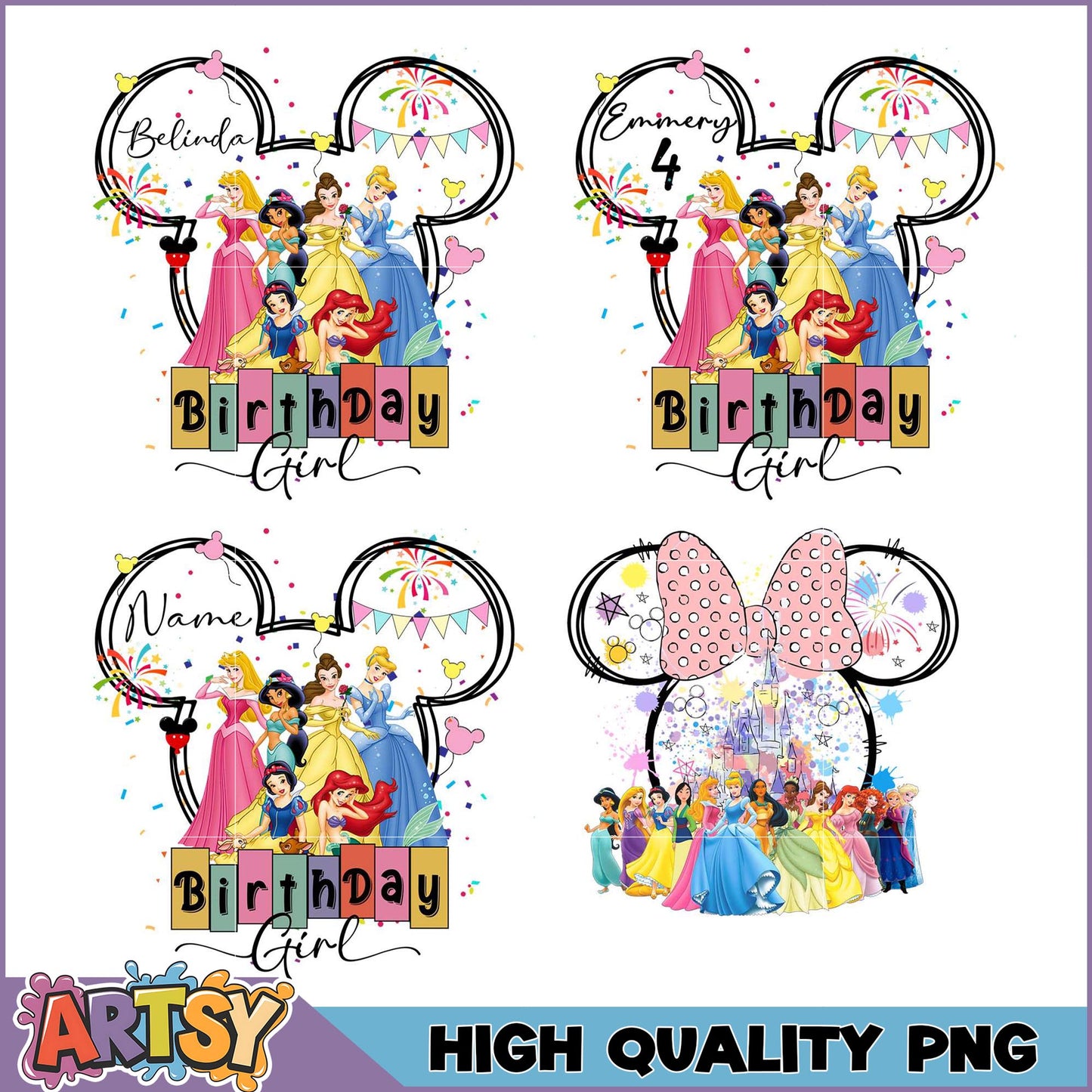Disney Princess Birthday PNG Bundle High Quality Images