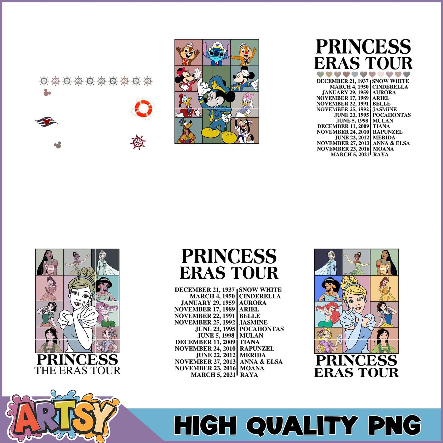 Disney Princess Eras Tour PNG Bundle