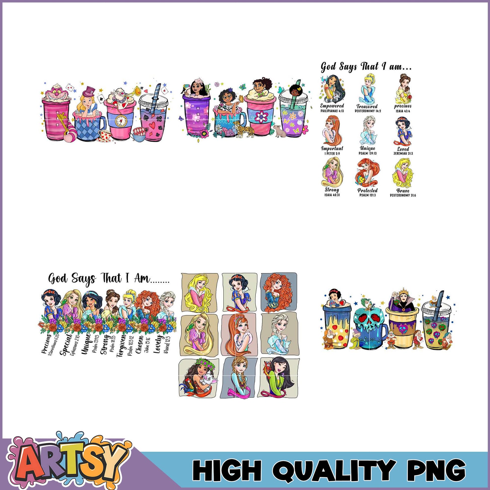 Disney Princess PNG Bundle God Says That I Am
