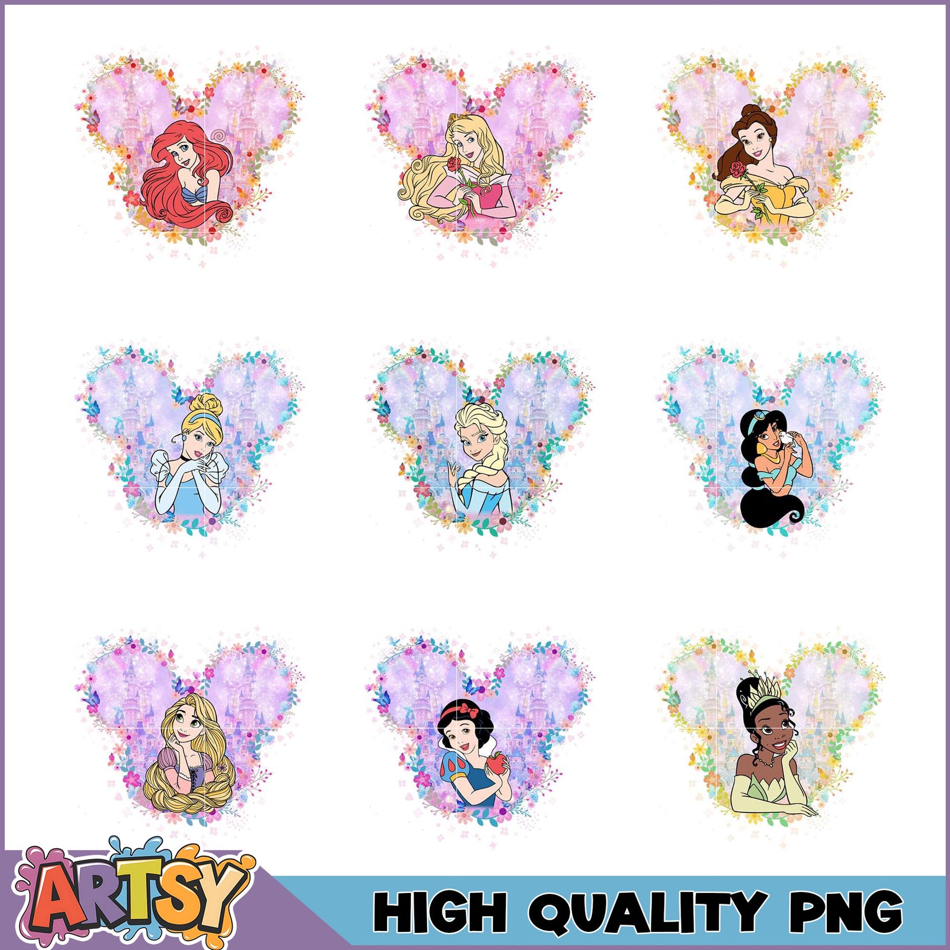 Disney Princess PNG Bundle Mickey Ears Floral Designs