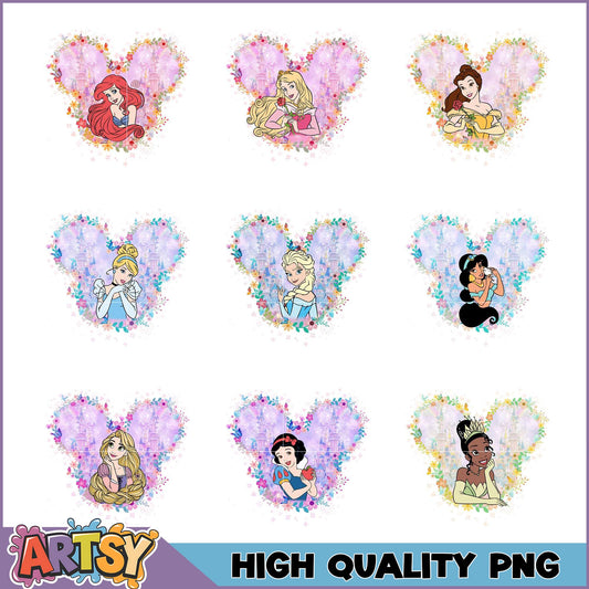 Disney Princess PNG Bundle Mickey Ears Floral Designs