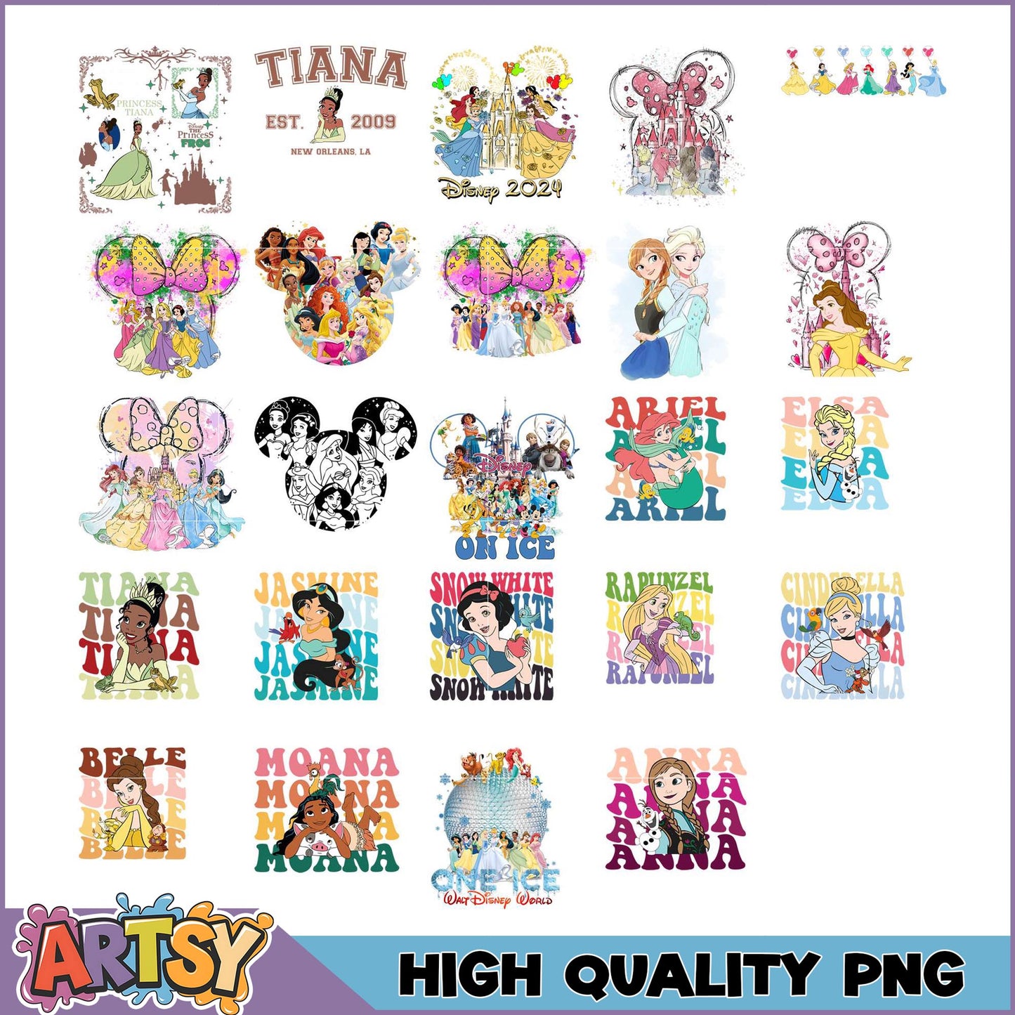 Disney Princess PNG Bundle for Creative Projects and Crafts