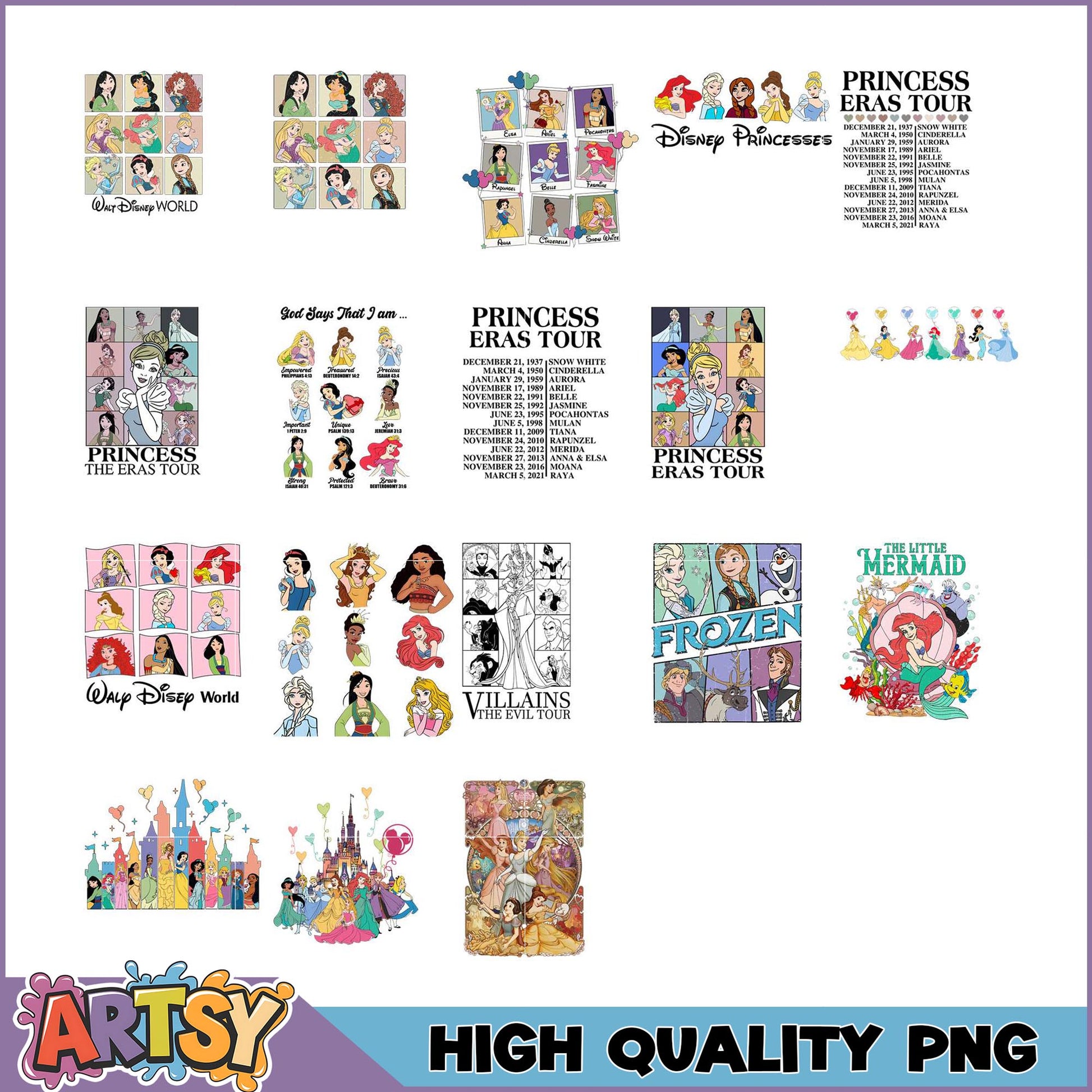 Disney Princesses Eras PNG Bundle High Quality