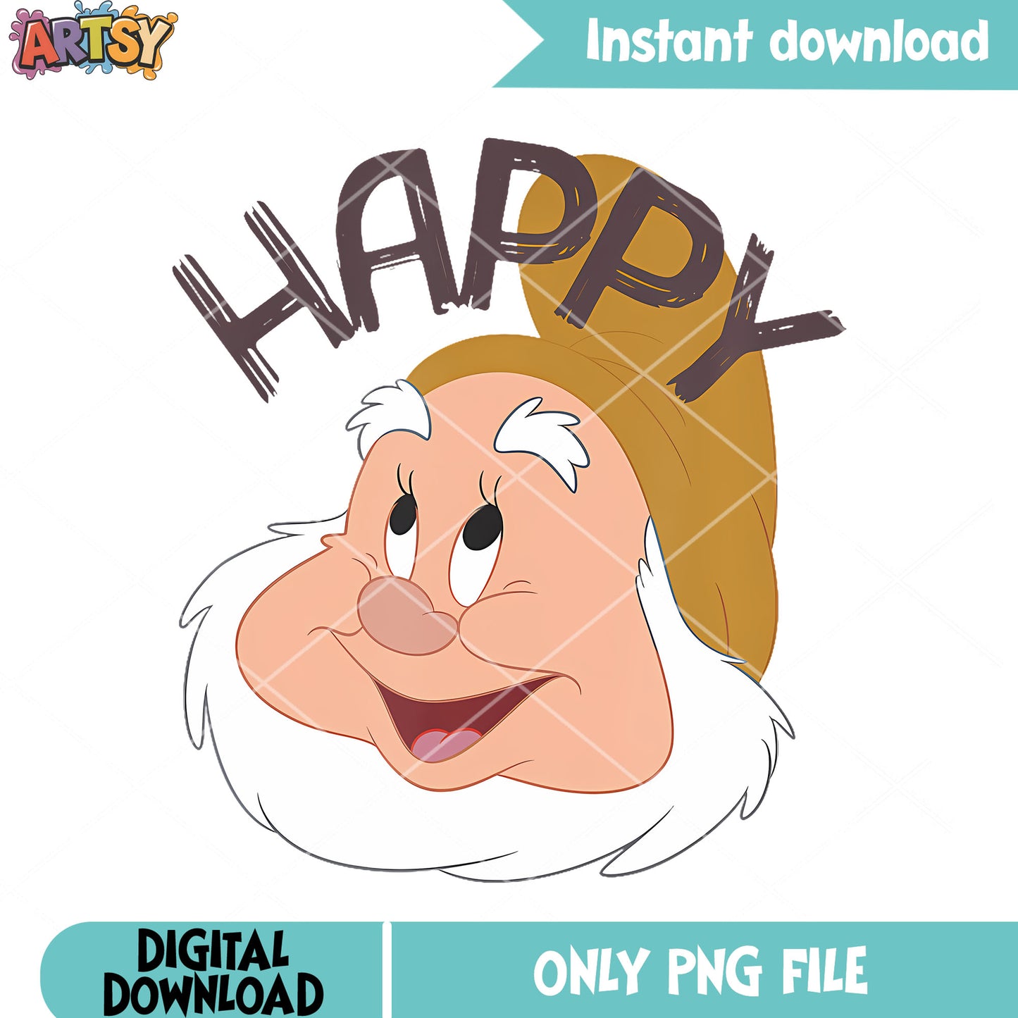 Disney The Seven Dwarfs Happy Face png, snow white png, happy dwarf png
