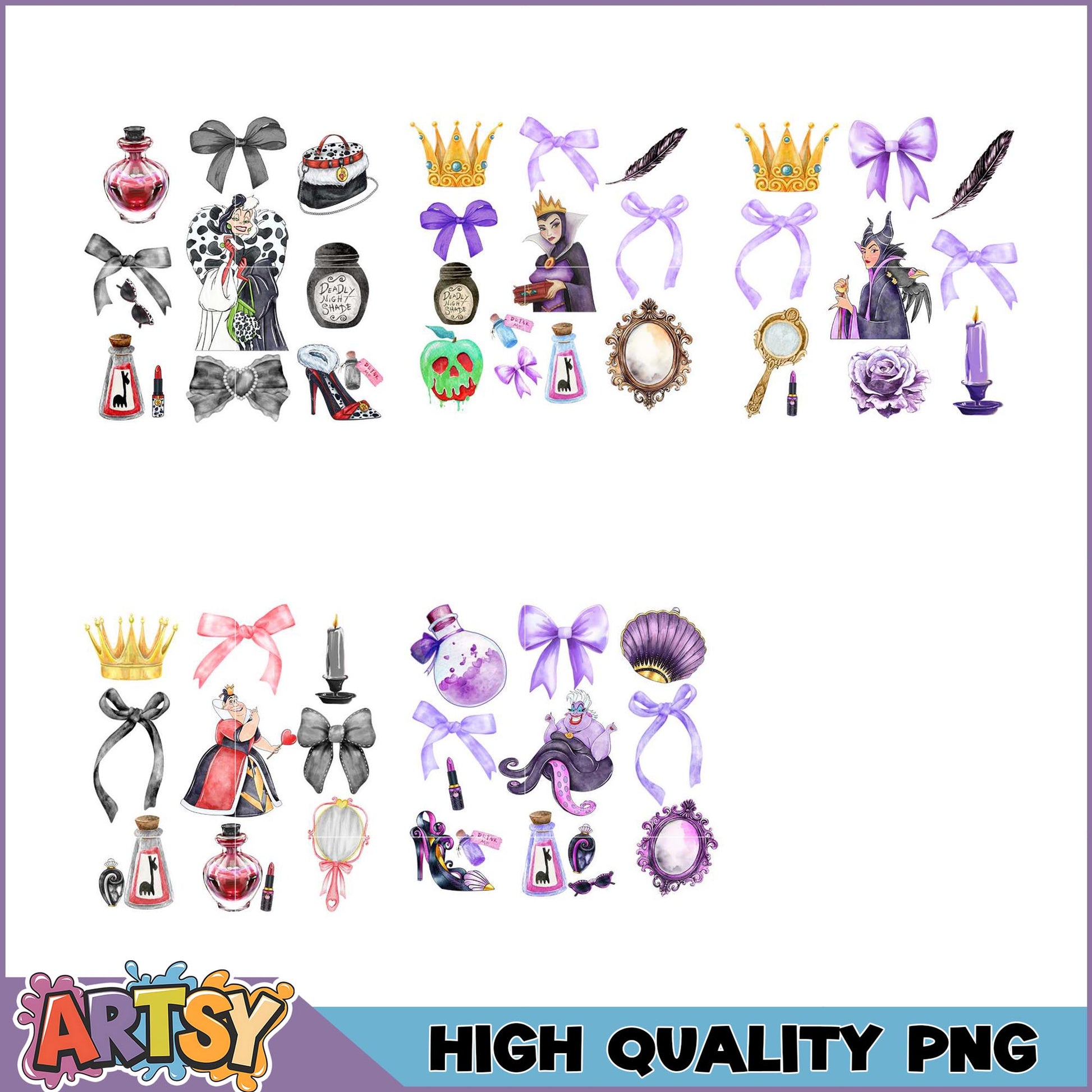 Disney Villains Watercolor PNG Bundle High Quality