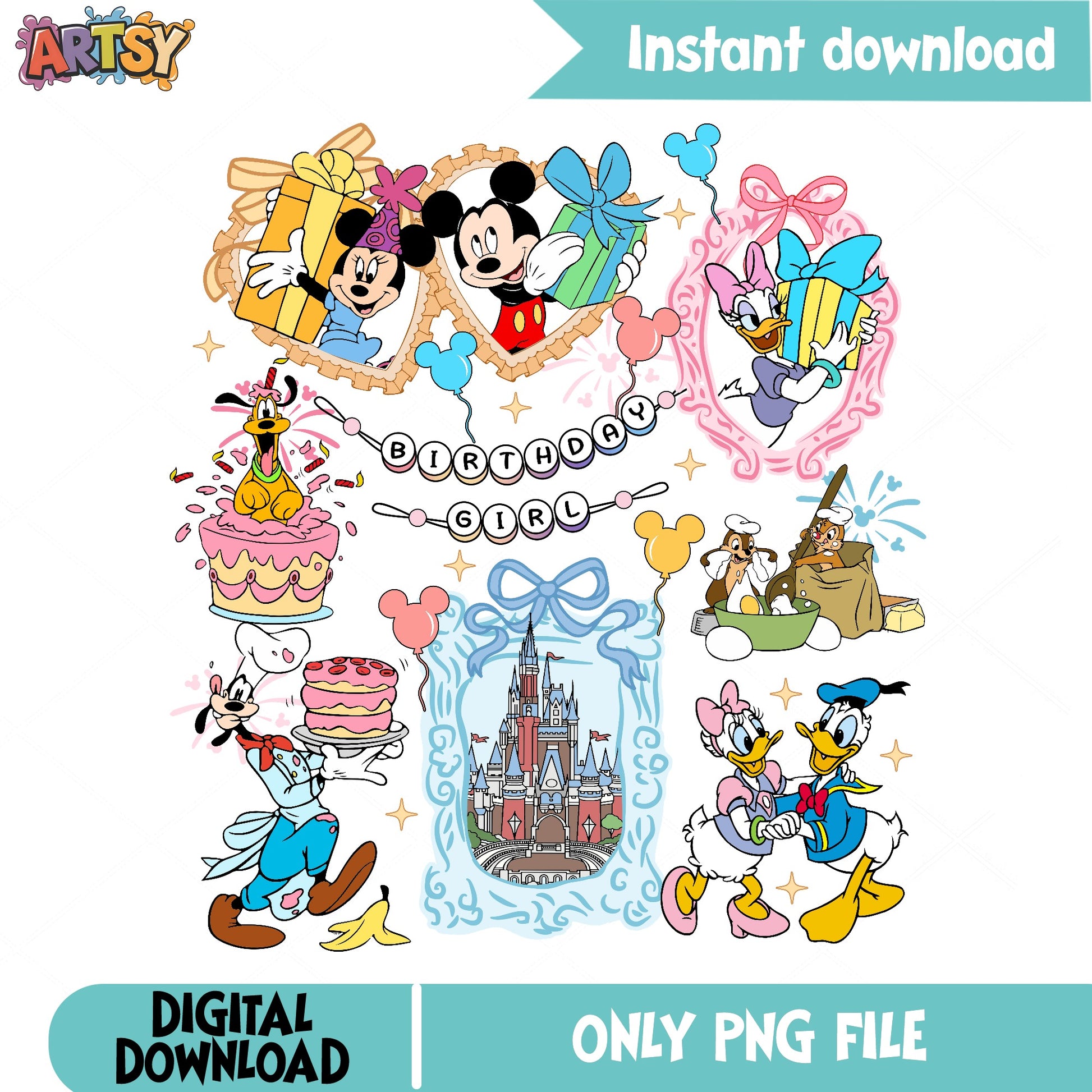 Disney Birthday Girl PNG Bundle, Mickey And Friends PNG, Birthday PNG