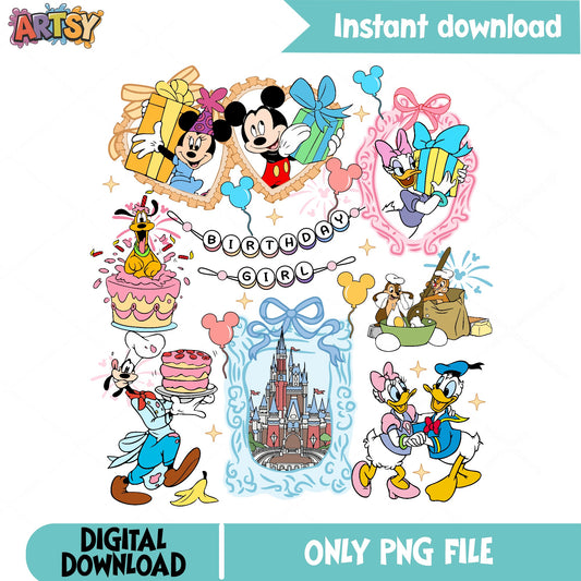 Disney Birthday Girl PNG Bundle, Mickey And Friends PNG, Birthday PNG