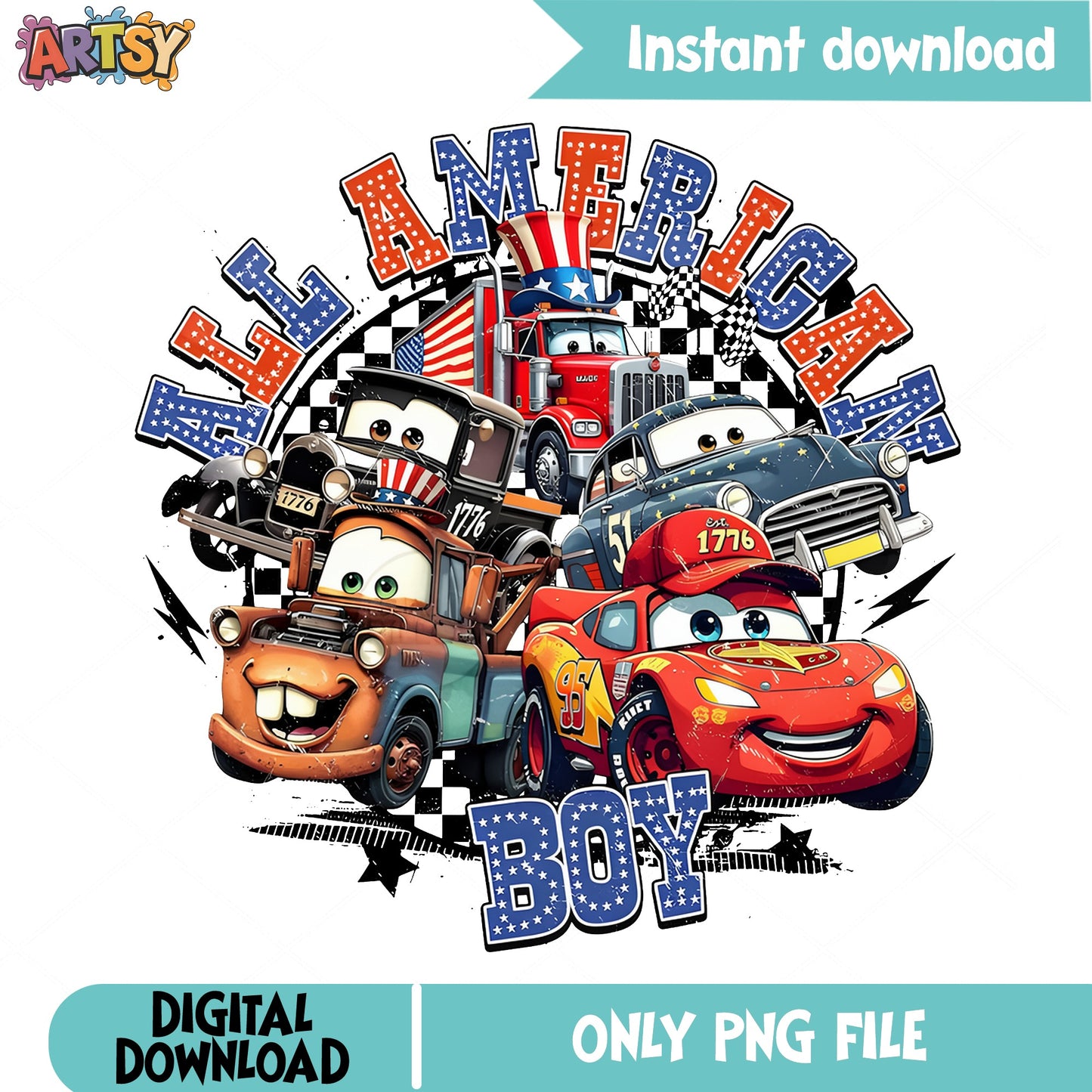 Disney Cars All American Boy PNG, 4th Of July PNG, Lightning McQueen PNG