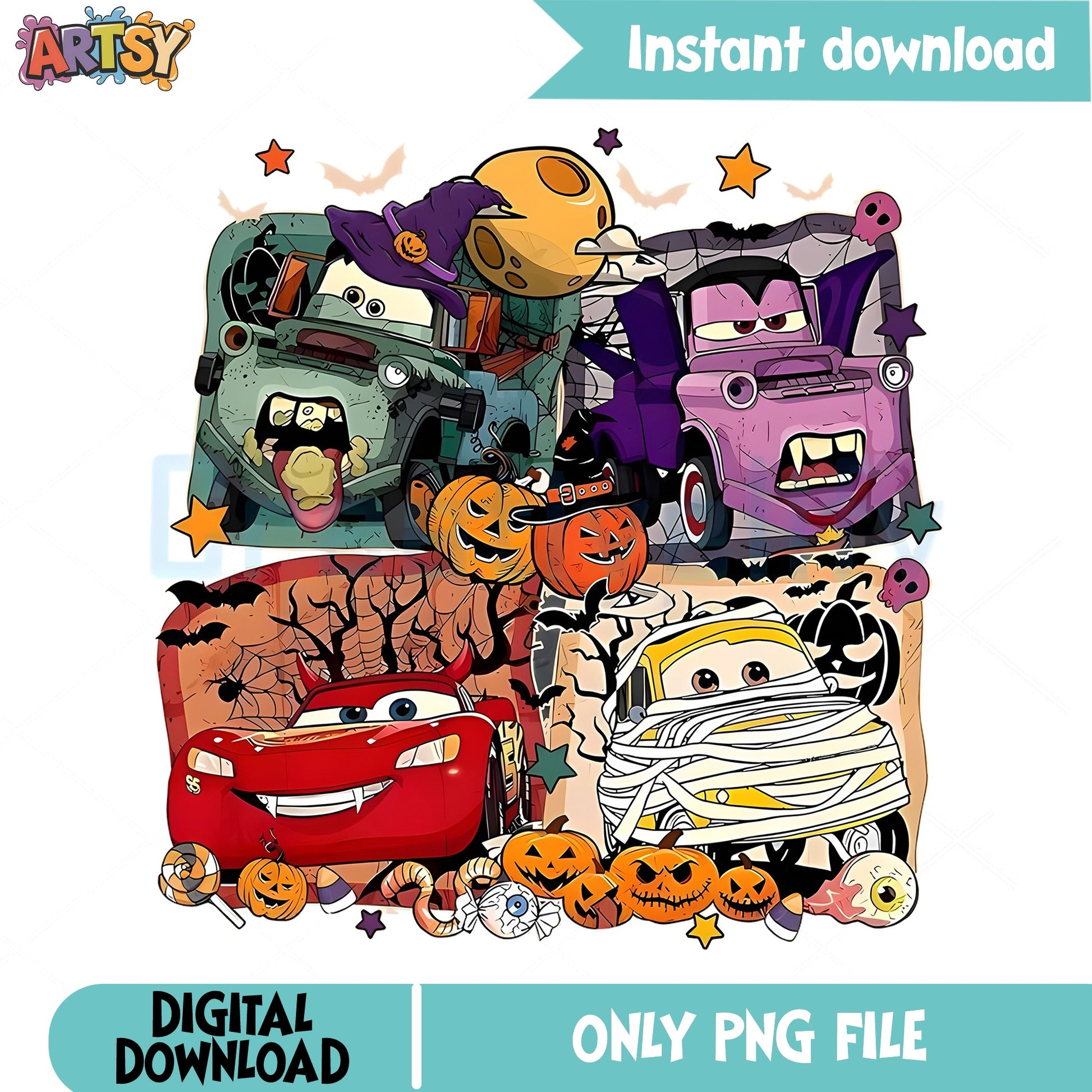 Disney Cars Halloween PNG, Lightning McQueen Halloween, Mater PNG
