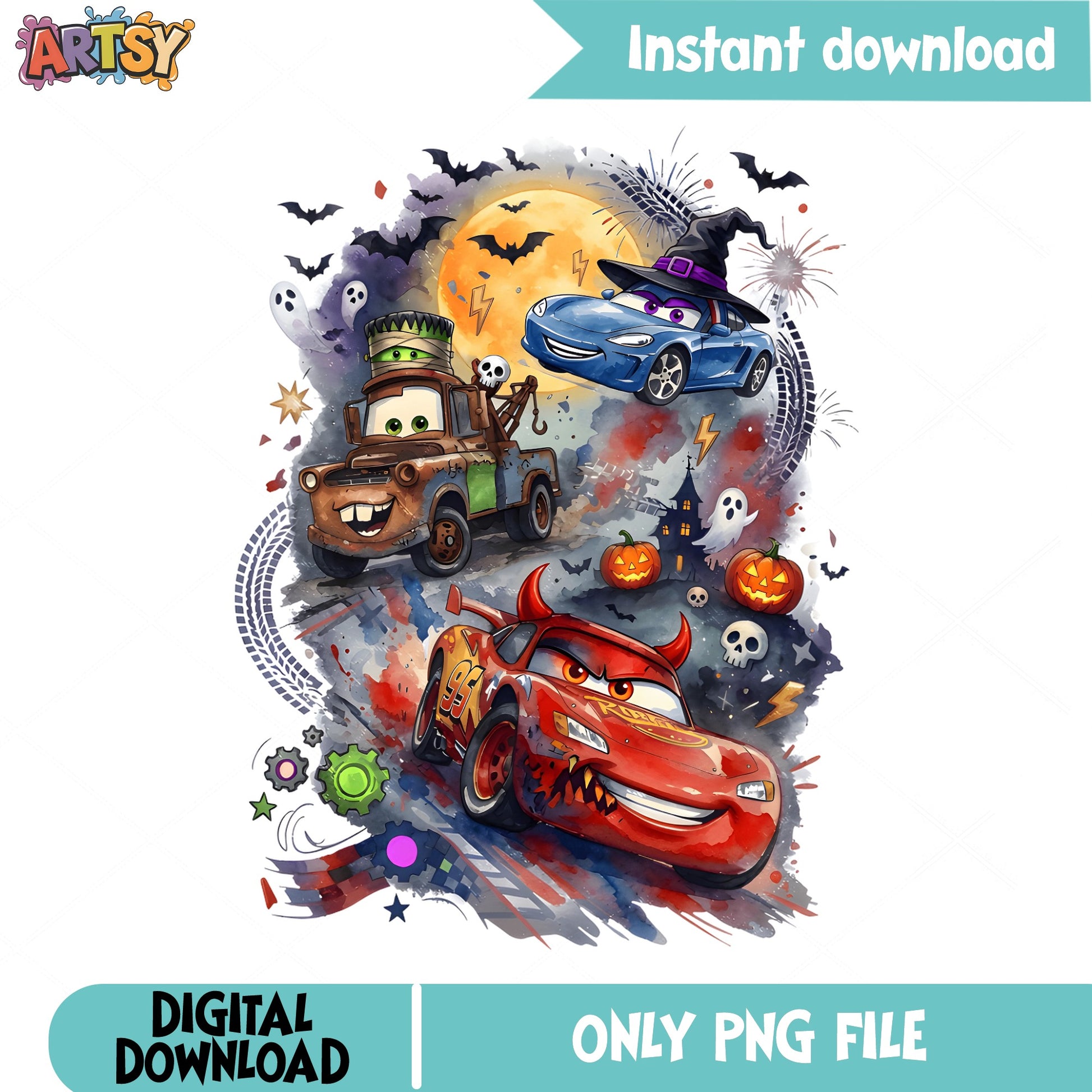 Disney Cars Halloween PNG, Lightning McQueen Halloween PNG, Mater PNG