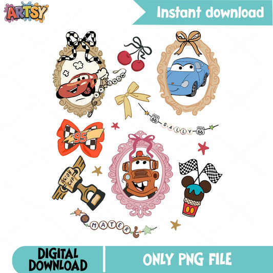Disney Cars PNG Bundle, Lightning McQueen Mater PNG, Cars Movie PNG