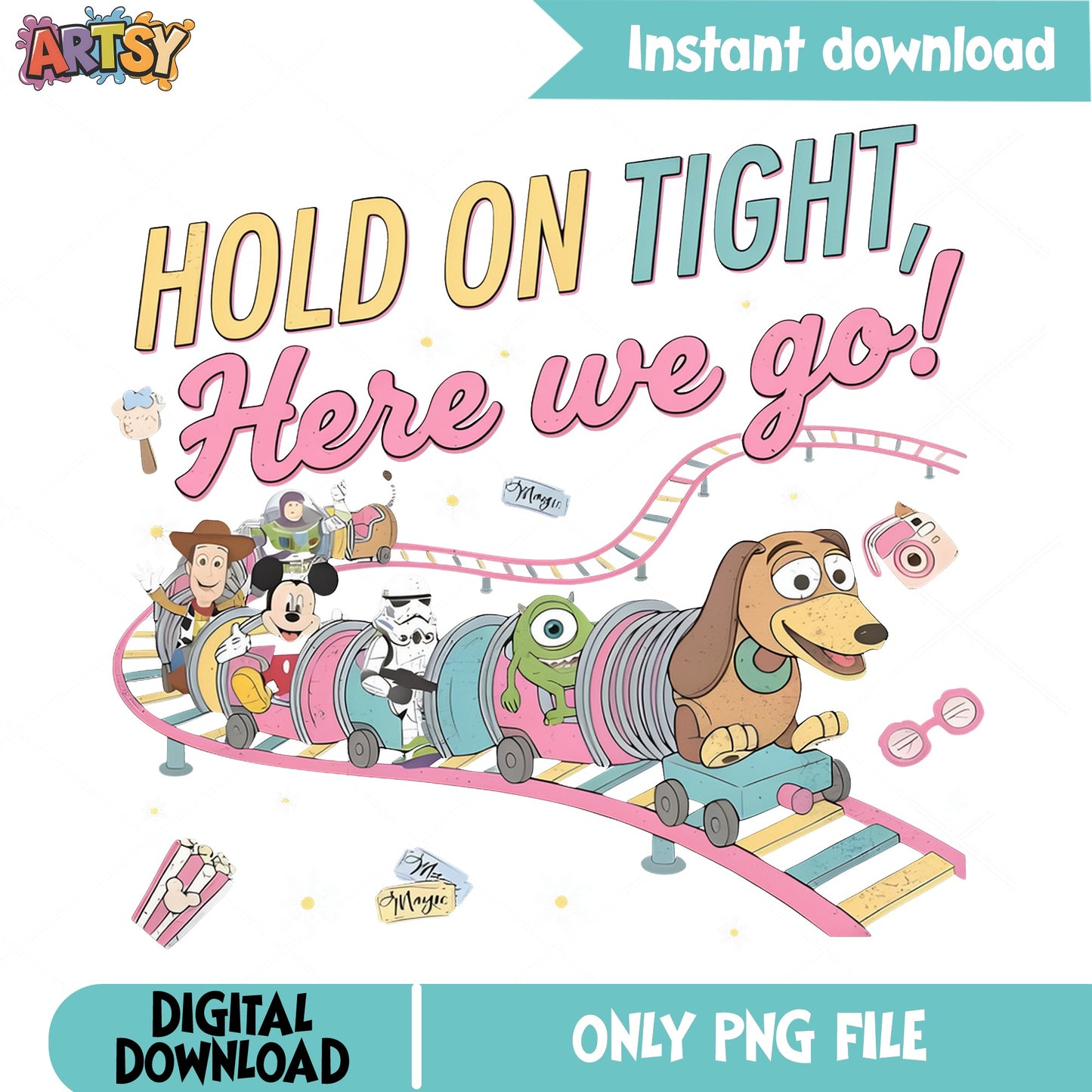 Disney Characters Roller Coaster PNG, Mickey Mouse PNG, Toy Story PNG