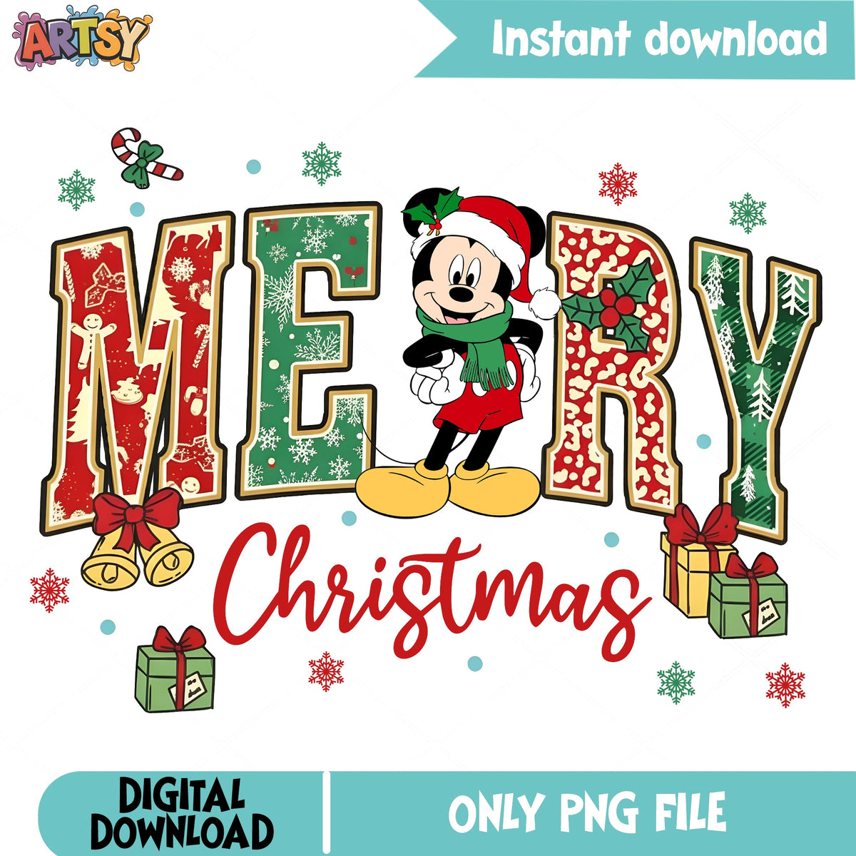 Disney Characters Very Merry Christmas Mickey