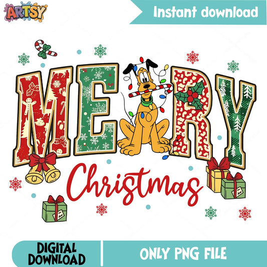 Disney Characters Very Merry Christmas Pluto