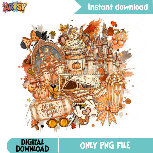Disney Fall PNG, Magic Kingdom Autumn Sublimation, Halloween PNG