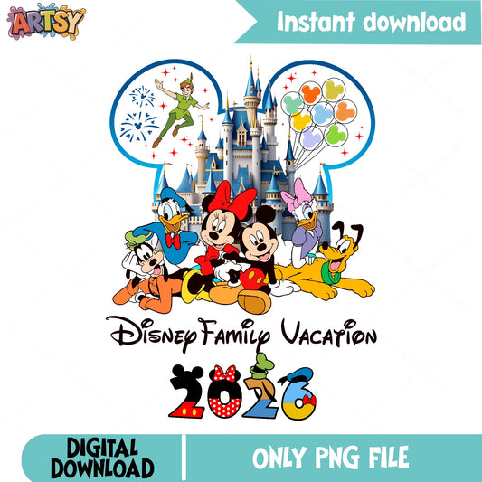 Disney Family Vacation 2026 PNG, Mickey And Friends PNG, Disney Castle PNG