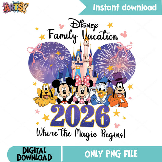 Disney Family Vacation 2026 PNG, Mickey And Friends PNG, Magic Kingdom PNG