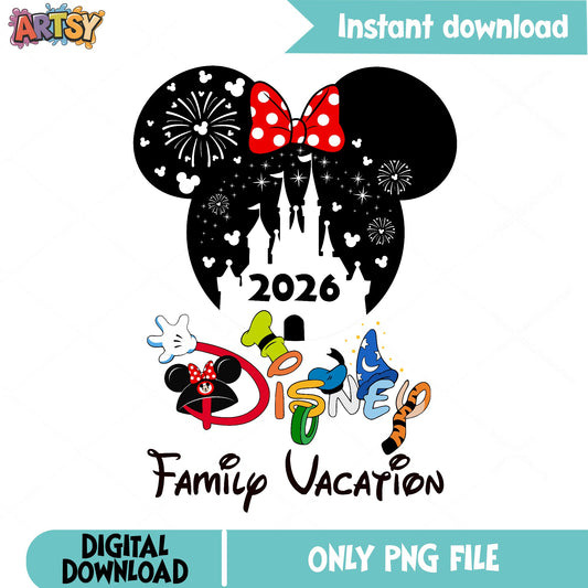 Disney Family Vacation 2026 PNG, Mickey Minnie Castle PNG, Disney Trip PNG
