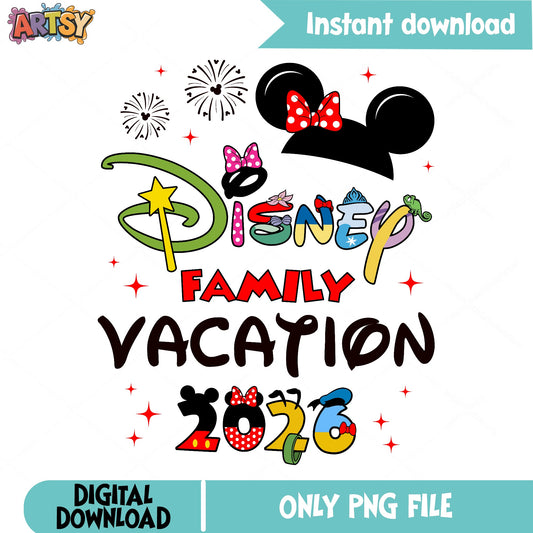 Disney Family Vacation 2026 PNG, Mickey Minnie Mouse PNG, Disney Trip PNG