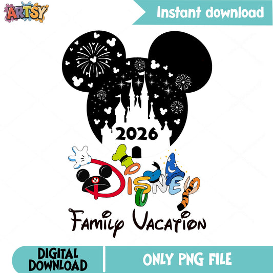 Disney Family Vacation 2026 PNG, Mickey Mouse Castle PNG, Disney Trip PNG