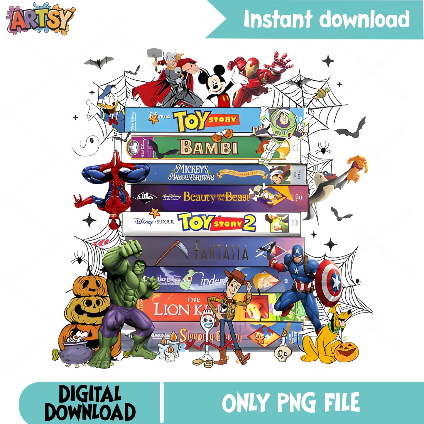 Disney Halloween VHS Stack PNG, Marvel Disney PNG, Halloween PNG