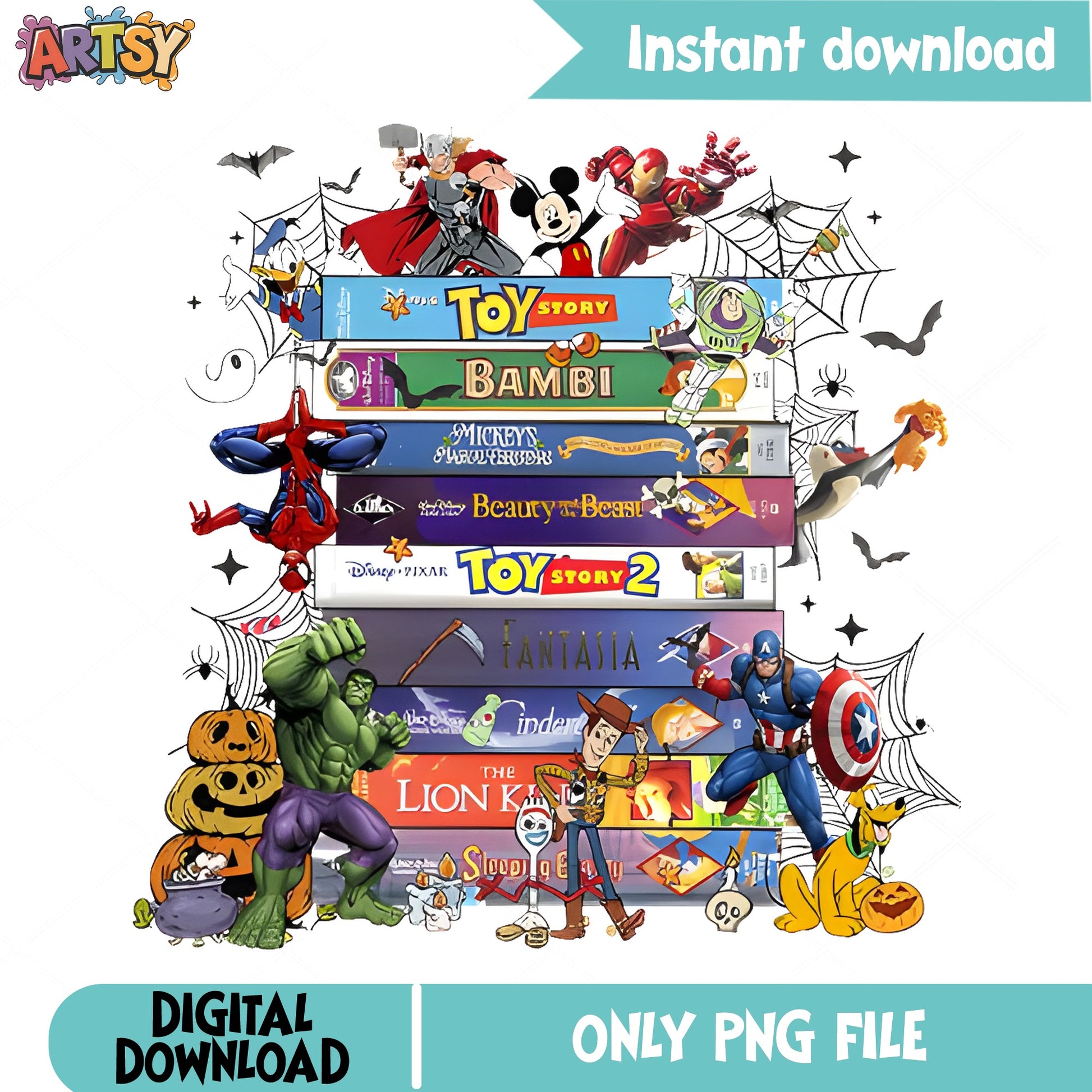 Disney Halloween VHS Stack PNG, Marvel Disney PNG, Halloween PNG