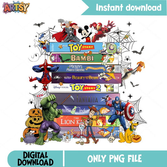 Disney Halloween VHS Stack PNG, Marvel Disney PNG, Halloween PNG