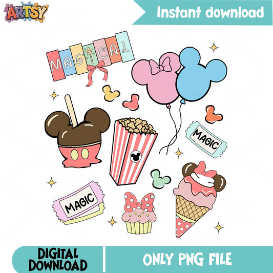 Disney Magical Snacks PNG Bundle, Mickey Minnie PNG, Disney Trip PNG