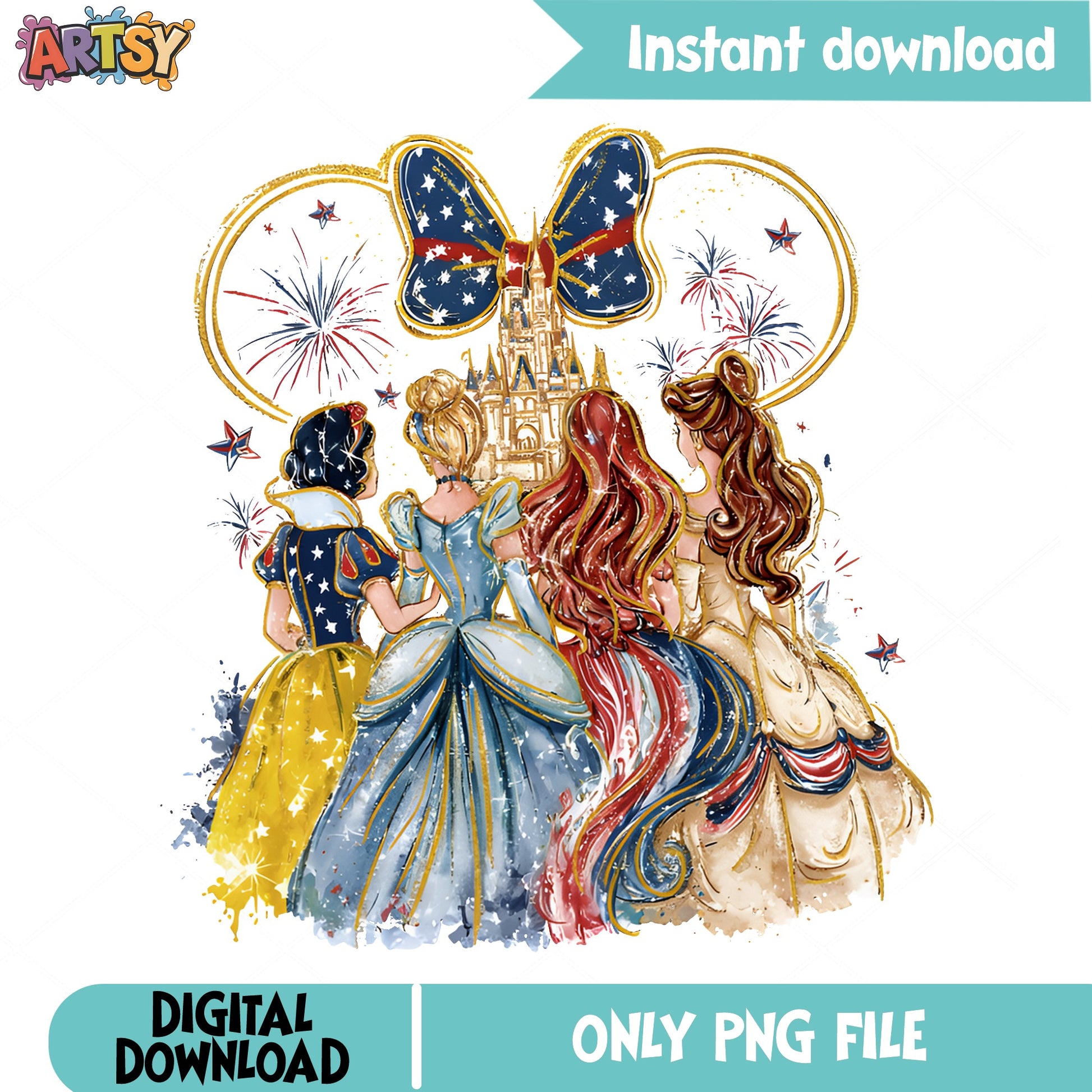 Disney Princess 4th Of July PNG, Minnie Ears Fireworks PNG, 4th Of July PNG