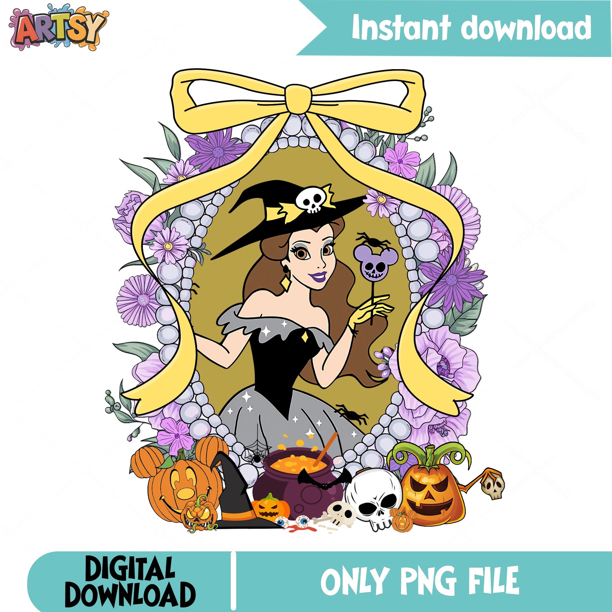 Disney Princess Belle Halloween Witch PNG, Halloween PNG, Disney PNG