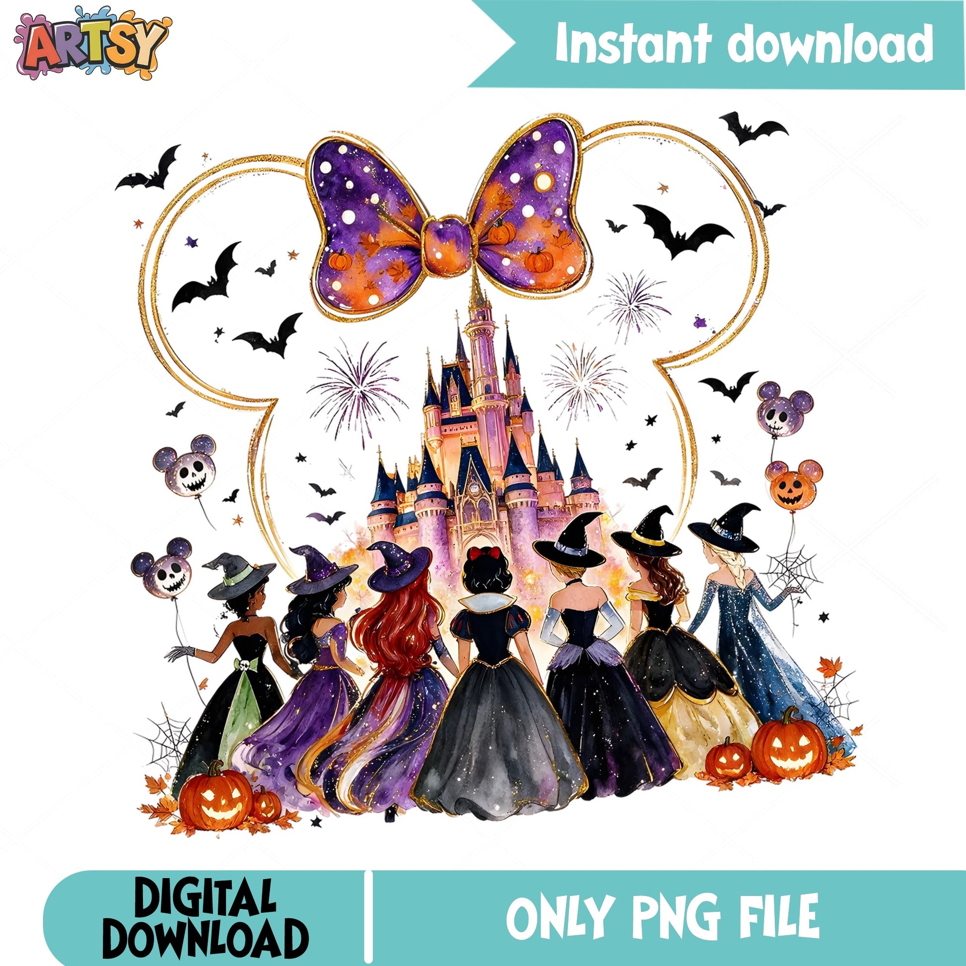 Disney Princess Halloween PNG, Mickey Ears Castle PNG, Witch Princess PNG